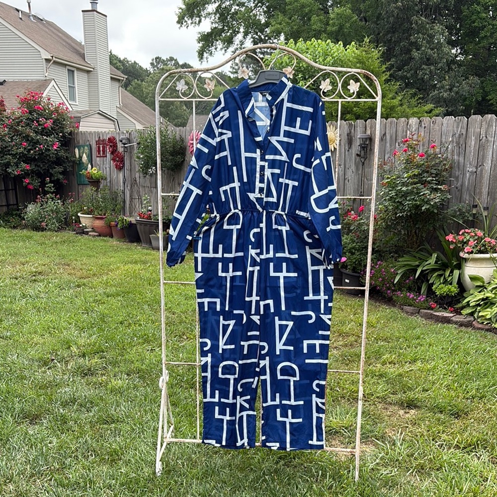 Chic Blue and White Checkered Jumpsuit